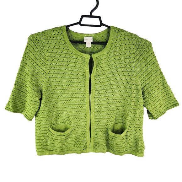 Womens Green Chicos Cardigan Sweater Short Sleeve Round Neck Size 2 (L) - Picture 1 of 11